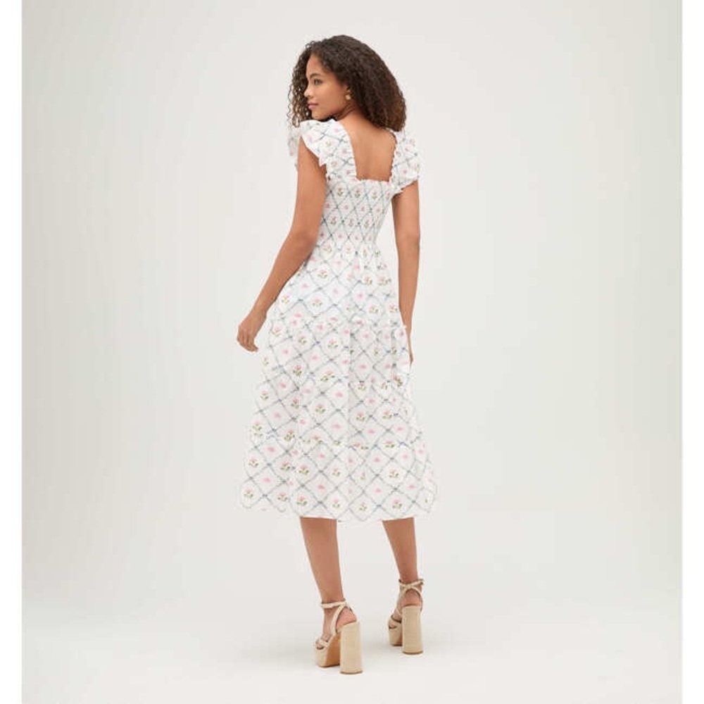 Hill House Home Ellie Nap Dress Butterfly Trellis Cotton Poplin white floral 1S - Picture 6 of 6